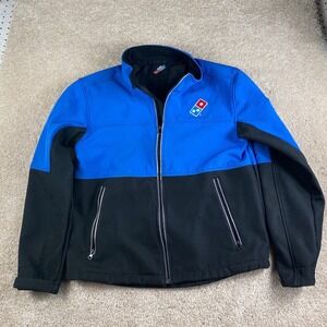 Dominos Pizza Gear Mens Medium Blue Black Softshell Fleece Lined Jacket Uniform
